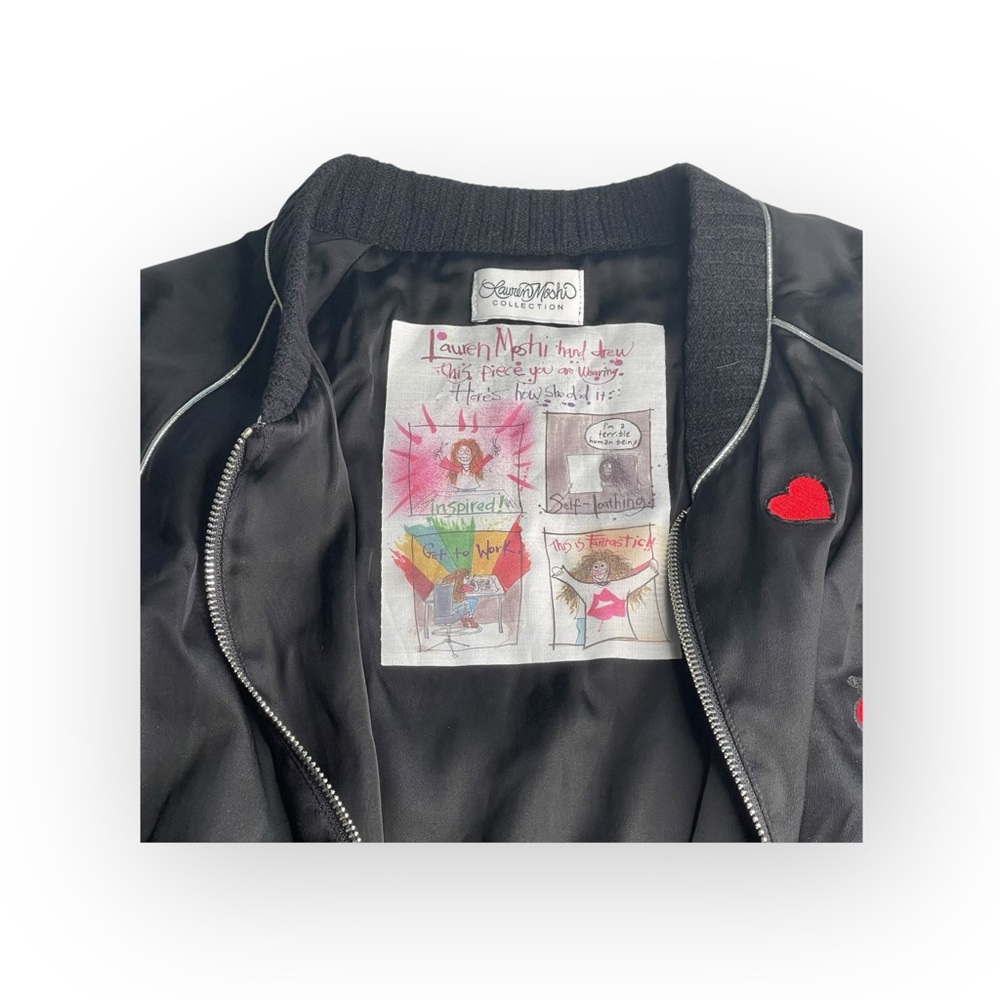 new Lauren Moshi 𖠌 Paris Ladybug Love Kiss Patch Bomber Jacket 𖠌 Black 𖠌 Medium - Picture 12 of 16